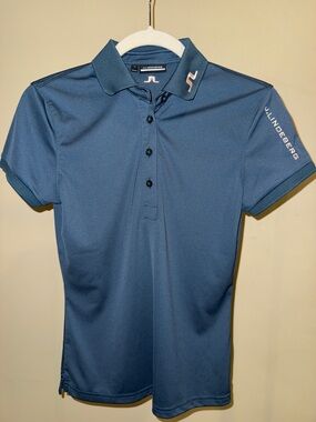 J.Lindeberg Men's Slate Blue Performance Polo with Subtle Logo